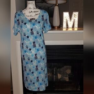 New Coastal Bluefin Blue Pineapple Stand Tropical Print Dress XXL